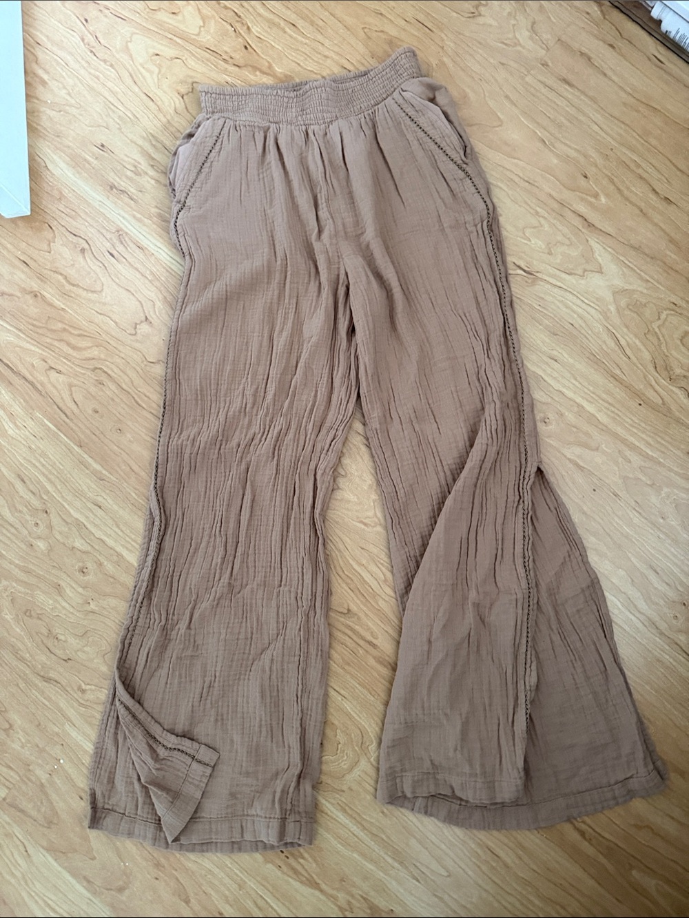 aerie Brown Taupe Wide-Leg Gauze Pants